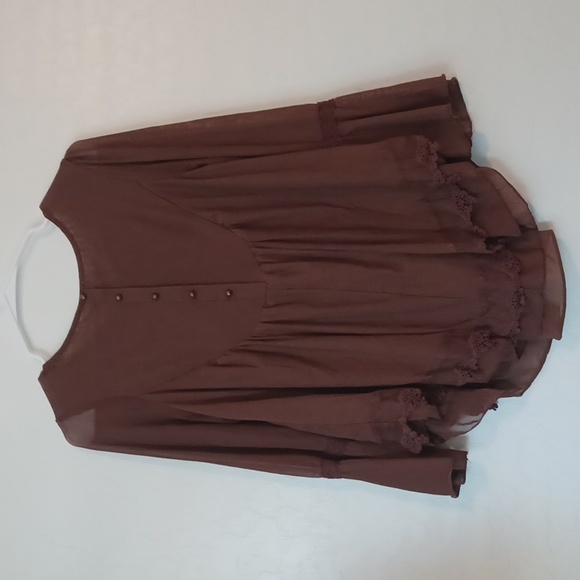 NWOT Ultra Pink Brown Bohemian Lace Flowy Shirt Womans Size Small - Picture 6 of 8